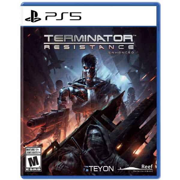 Terminator Resistance PS5 game cover with futuristic robot and human characters.