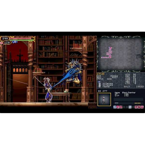 A knight battling a dragon in a medieval library setting from the game Gameware.