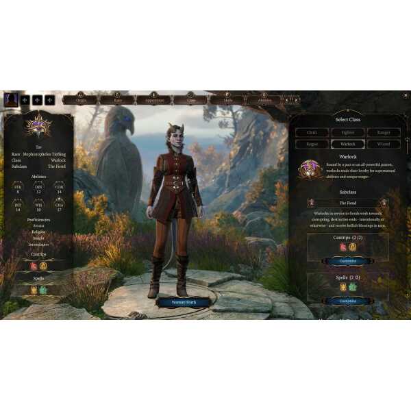 Fantasy character standing outdoors with eagle in background.