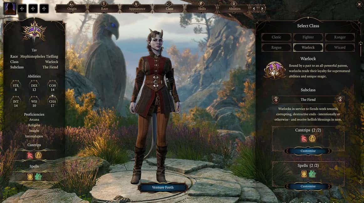 Fantasy character standing outdoors with eagle in background.