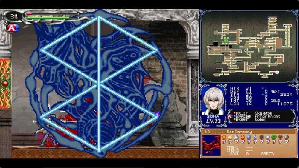 A dark fantasy game scene featuring a character battling a large, glowing blue, multi-layered cube w.