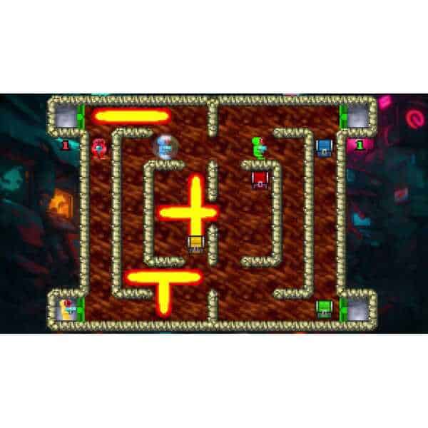 Retro arcade game screenshot featuring Blastoids with colorful characters and maze layout.