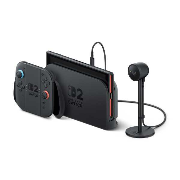 Nintendo Switch 2 console with camera and dock setup for gaming and streaming.