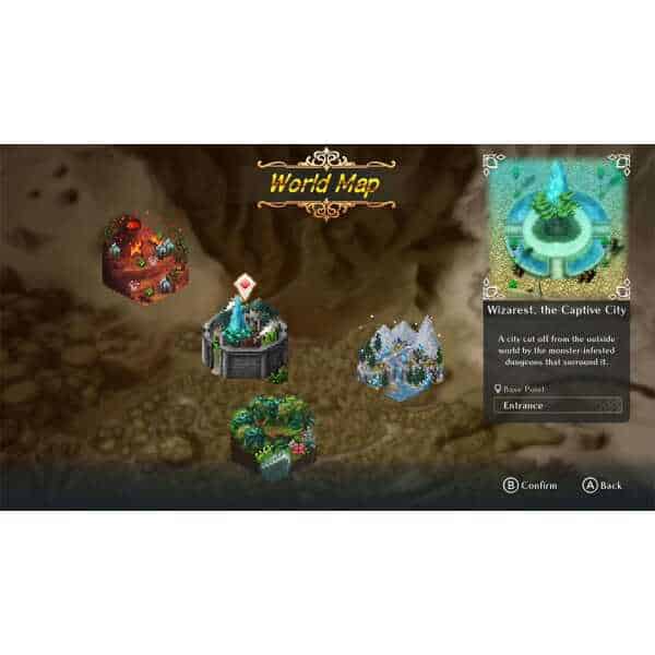 Map of WiZmans World Re;Try showing key locations and dungeons.