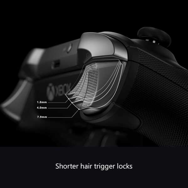 Close-up of Xbox Series X Elite Series 2 Wireless Controller with shorter hair trigger locks.