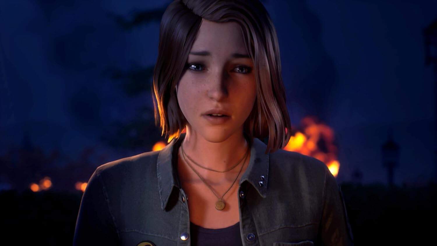 Emotional scene from Life is Strange: Reunion game with a young woman in a dark setting.
