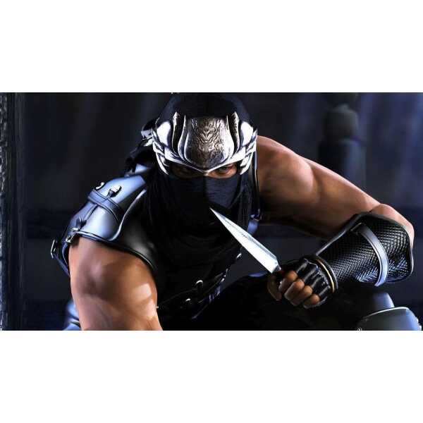 Stealth ninja warrior with sword in combat stance, wearing armor and mask, ready for action.