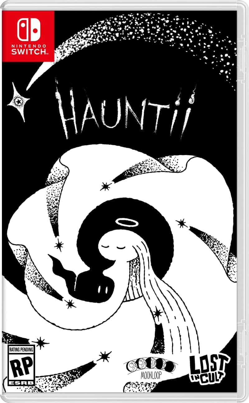 Hauntii game cover for Nintendo Switch, featuring a whimsical ghost girl illustration.