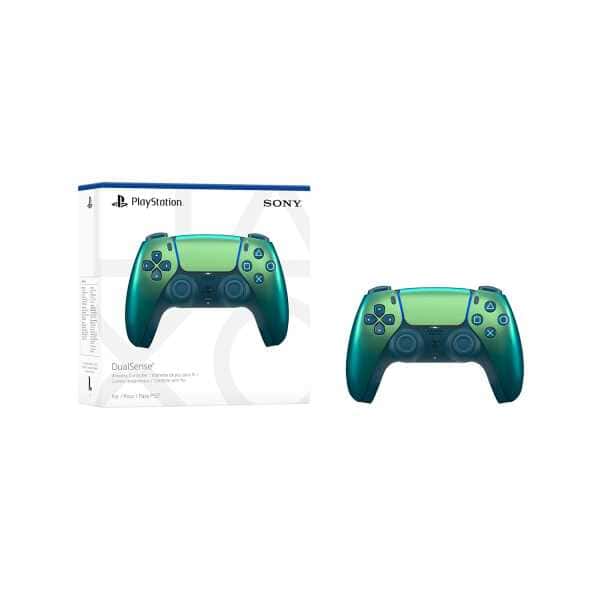 Sony PlayStation 5 DualSense wireless controller in blue-green color.