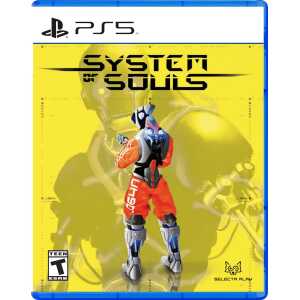 Gameware System of Souls PS5 game cover with futuristic character and yellow background.