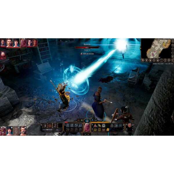 A powerful mage casting a lightning spell against a boss in a dark fantasy game scene.