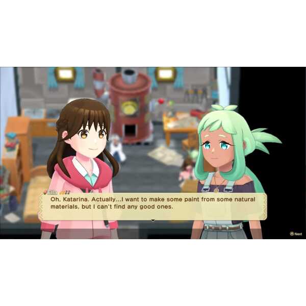 Image of two characters from Harvest Moon game discussing painting materials.