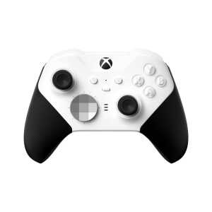 White wireless controller for Xbox Series X with black grips and buttons.