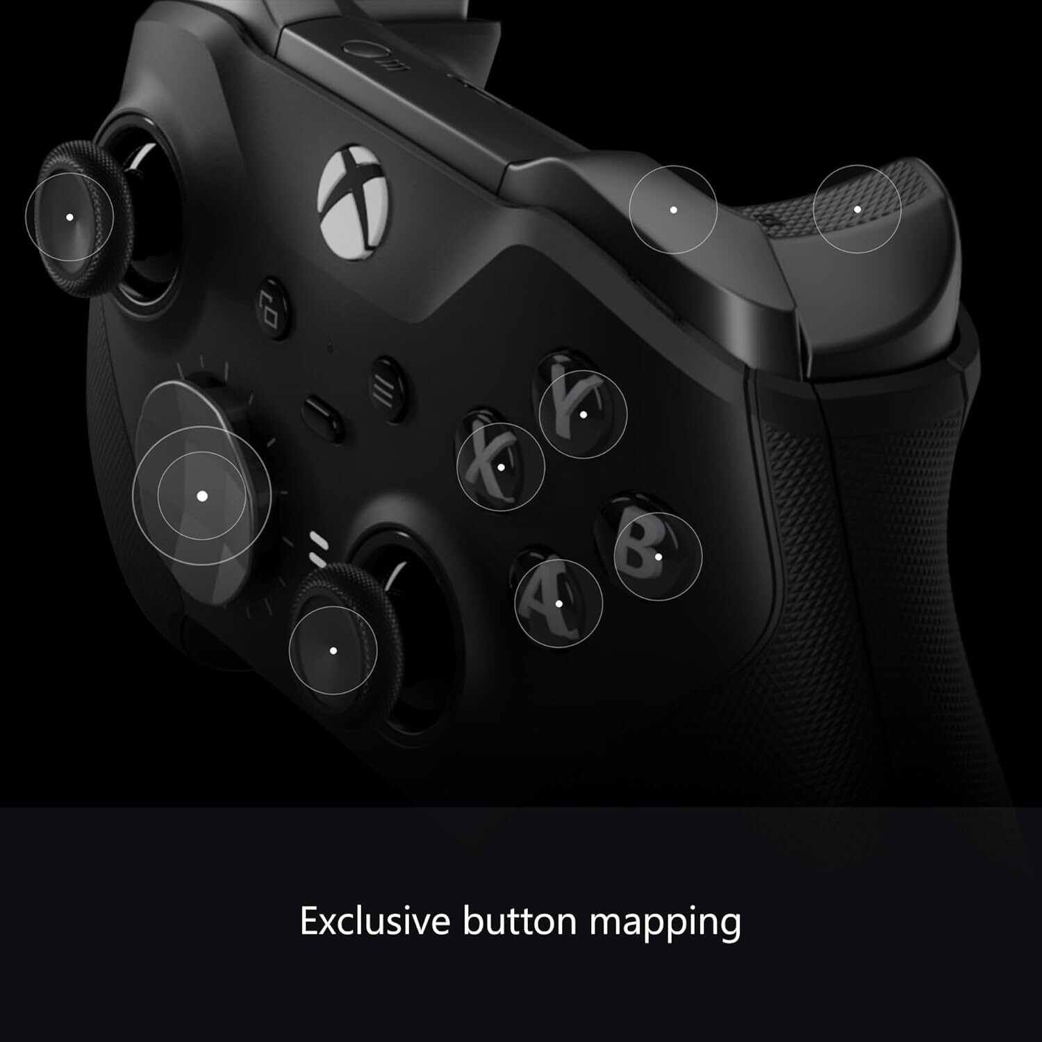 Black Xbox Series X Elite Series 2 wireless controller with button mapping.
