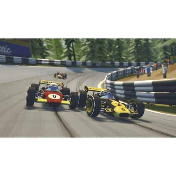 Classic Formula Legends racing cars on a track in Legacy Edition game.
