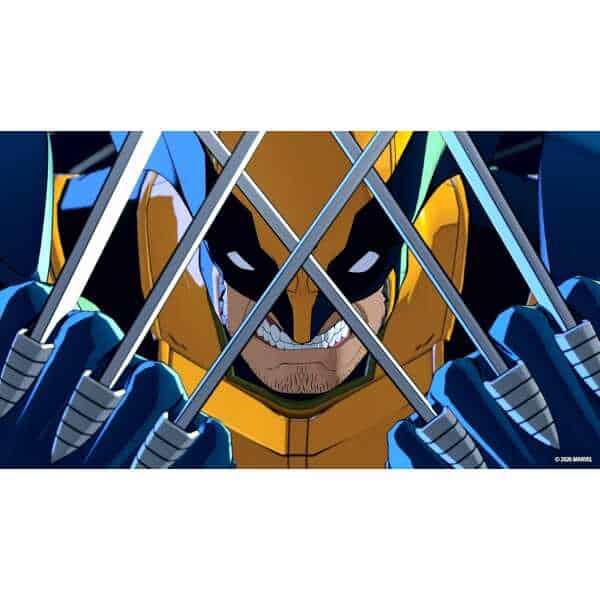Intense anime character with fierce expression behind crossed swords, vibrant colors, and dynamic po.