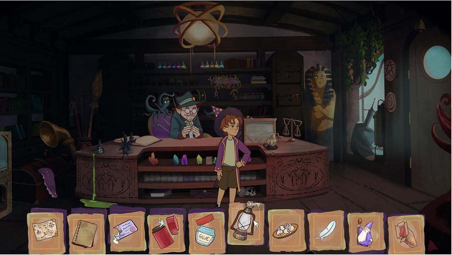 Simon the Sorcerer Origins: Magical shop interior with potions and mystical artifacts.