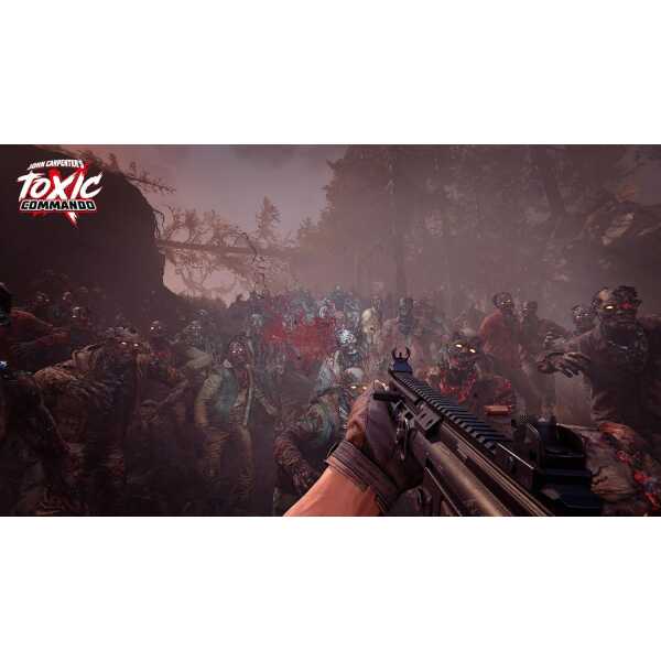 Intense zombie battle scene from John Carpenter's Toxic Commando game.