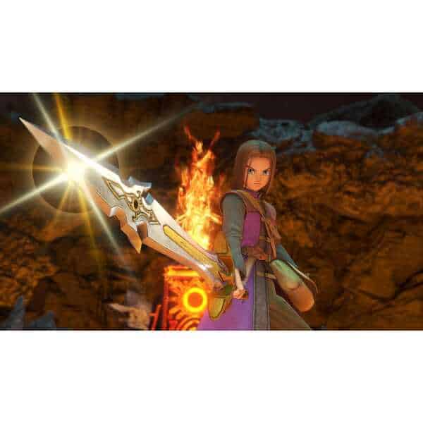 Character wielding a glowing sword in a rocky environment.