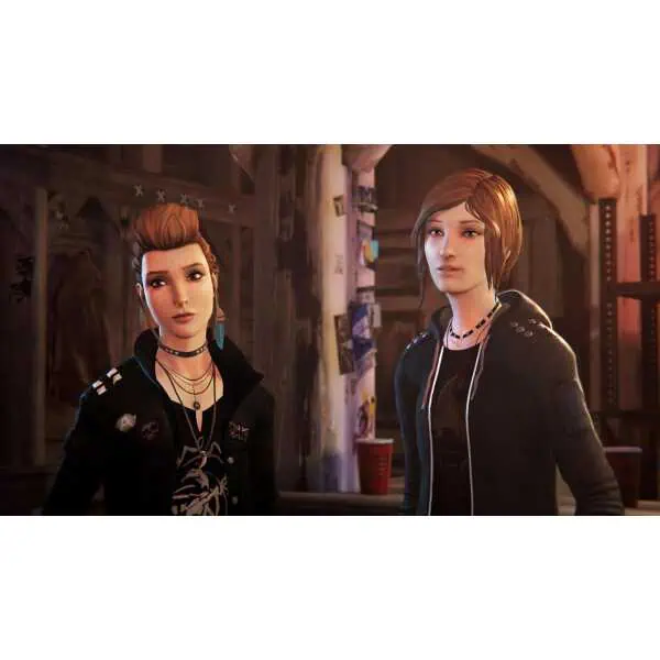 Two female characters from Life is Strange game series in a cozy setting.