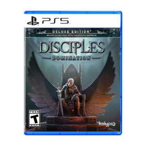Disciples Domination game cover with dark angel wings and throne.