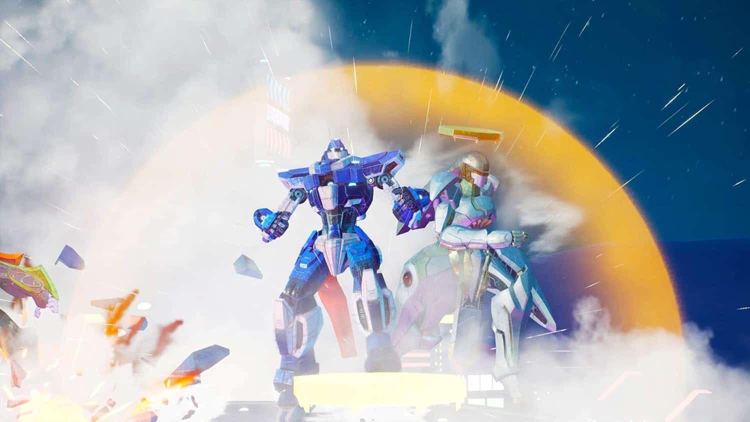 Ultraman and giant robots battling in the Super Mech League Deluxe Edition game.