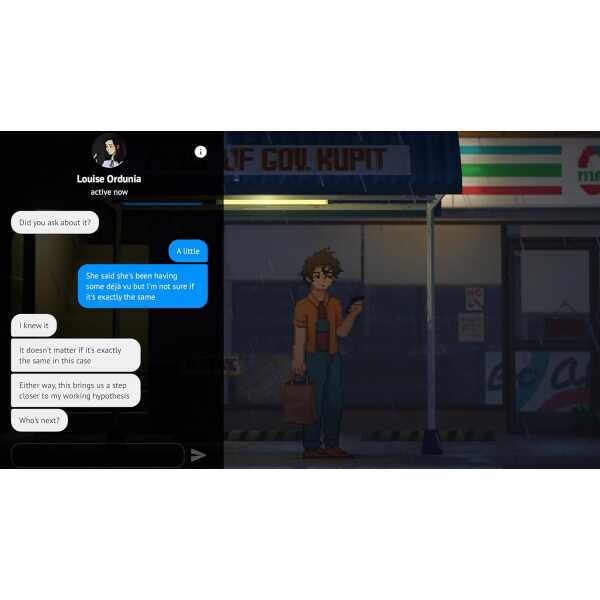 Young woman waiting at bus stop in digital art scene.