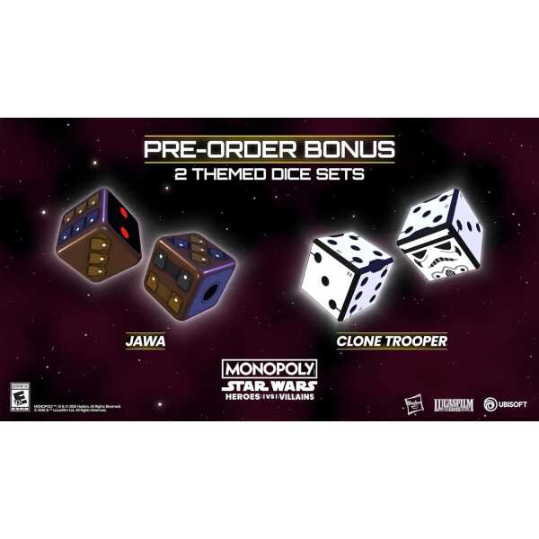 Pre-order bonus featuring JAWA and CLONE TROOPER themed dice sets.