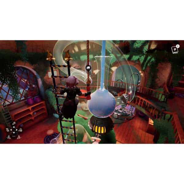 Laboratory scene featuring scientific glassware, equipment, and lush green plants in a gaming enviro.