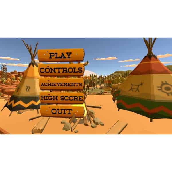 Main menu screen of Wild West Shooter Bundle game with options like Play, Controls, Achievements.