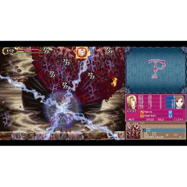 Epic battle scene featuring lightning and explosions in a retro-style video game environment.