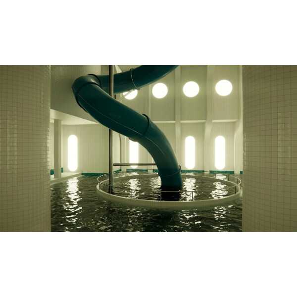 Water slide in an indoor aquatic center.