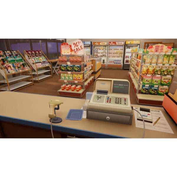 Inside a Gameware store showing shelves with snacks and beverages.