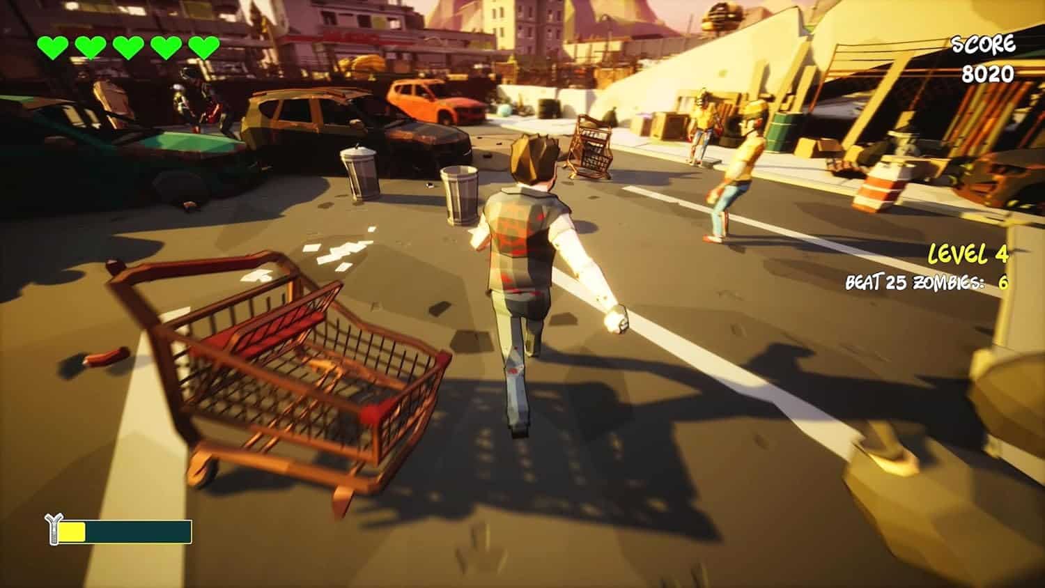 Player character wielding a weapon in chaotic urban environment.