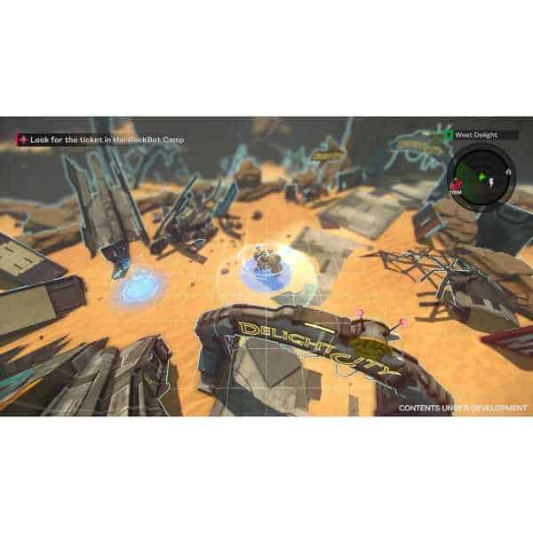 Gameplay screenshot from STARBITES Deluxe Edition showing futuristic cityscape and game elements.