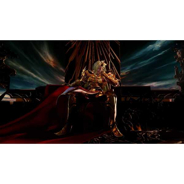 Fantasy warrior sitting on throne with dramatic background at Gameware.