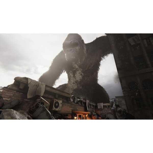 Giant gorilla attacking city buildings in Kong: Survivor Instinct game scene.