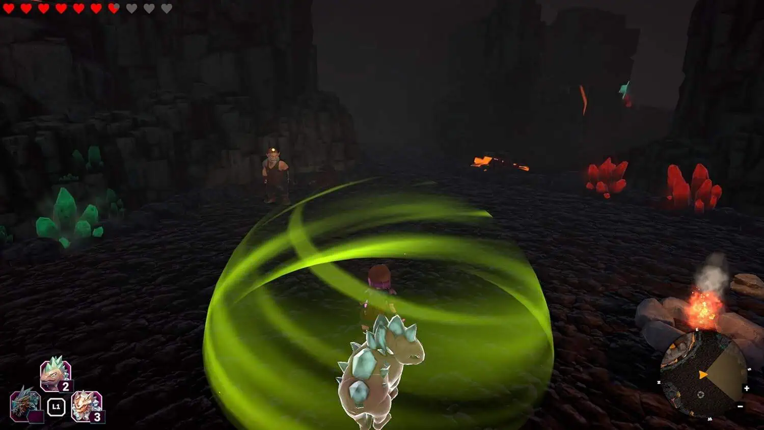 In-game screenshot of Azura's Crystals with glowing crystals and character casting a spell.