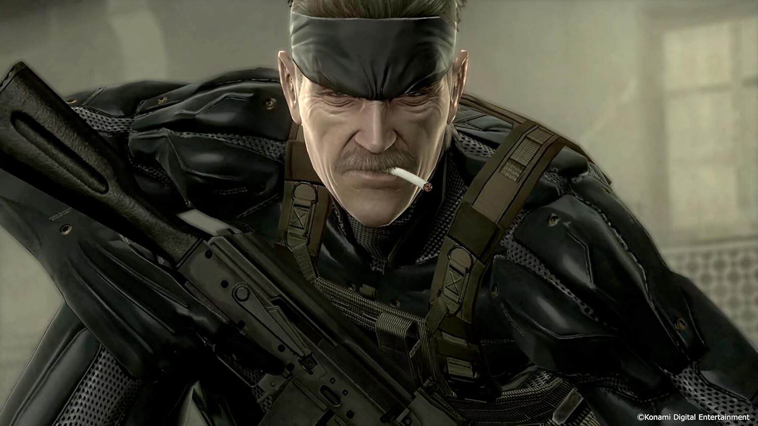Intense military action scene featuring a soldier with a cigarette, tactical gear, and weaponry, emp.