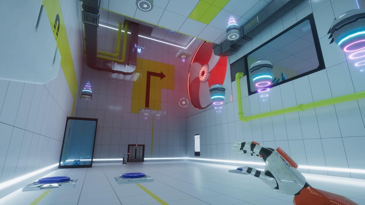 Immersive VR gaming environment with advanced technology and colorful design.