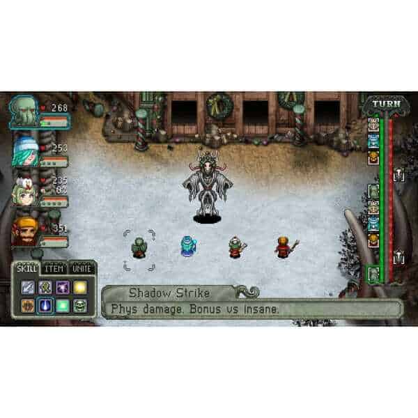 A dark fantasy game scene featuring a boss enemy with a menacing appearance in a snowy environment.