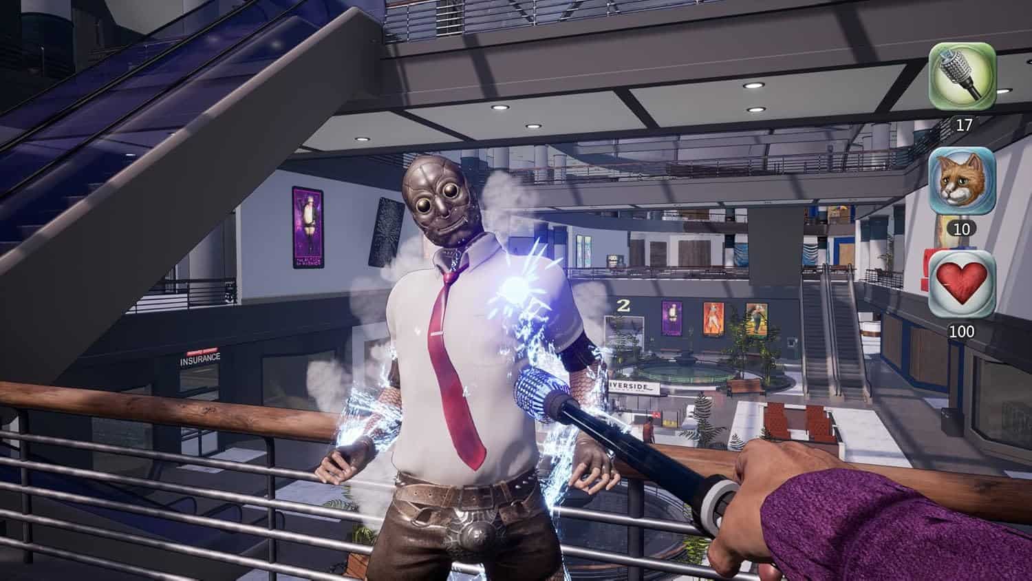Intense zombie attack in a futuristic game environment with player shooting a zombie.