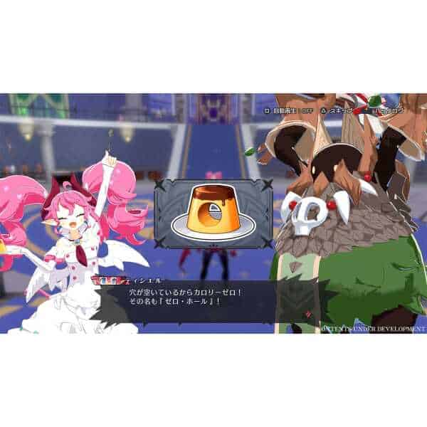 A colorful fantasy-themed game scene featuring a pink-haired character and a monster in a stadium se.