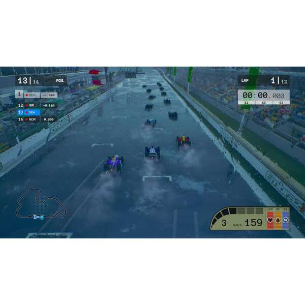 High-speed Formula Legends Legacy Edition racing game on a wet track.