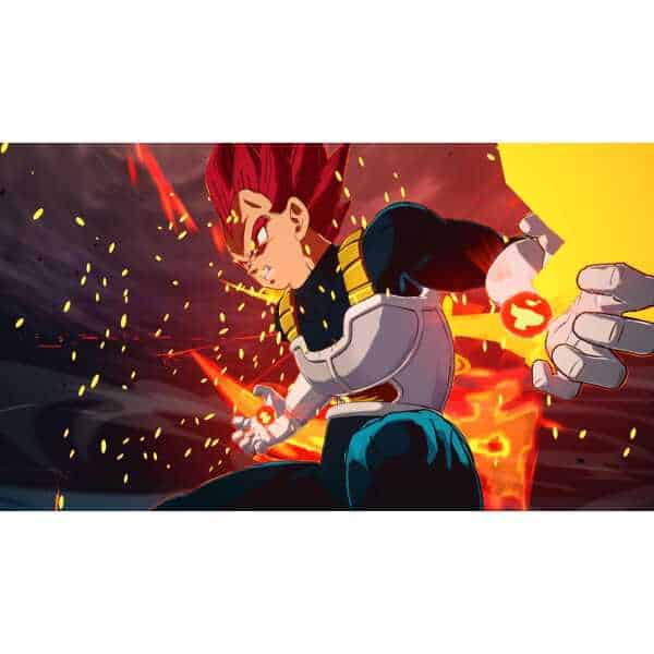 Goku in Super Saiyan form unleashing energy attack in intense battle.
