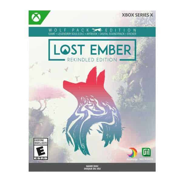 Lost Ember Xbox Series X game cover featuring a stylized wolf illustration and serene background.