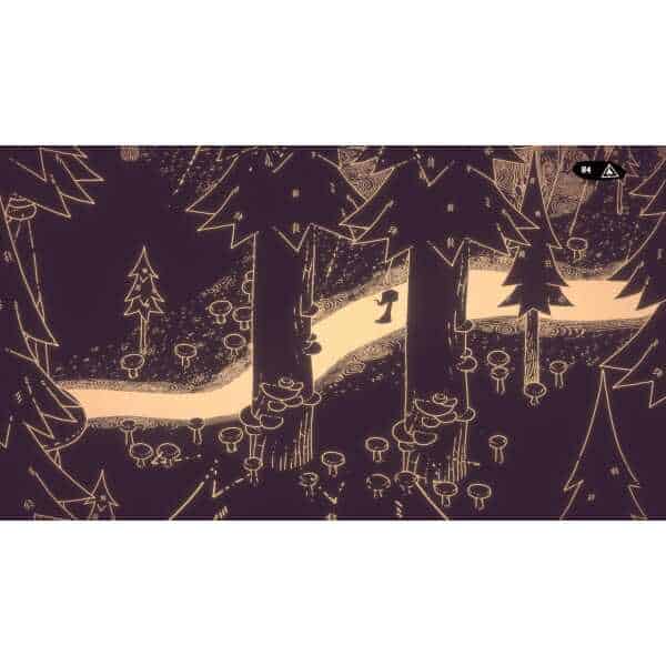 Enchanted forest with tall trees and glowing mushrooms for Hauntii game.