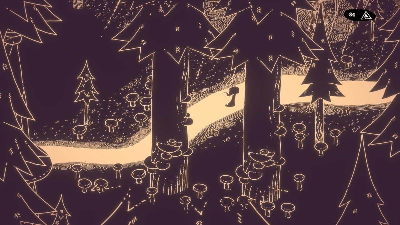 Enchanted forest with tall trees and glowing mushrooms for Hauntii game.