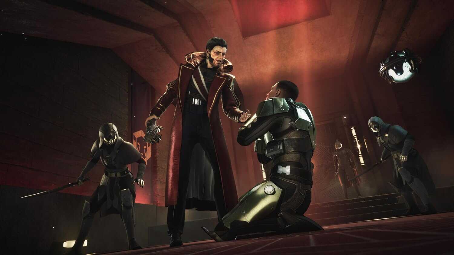 Futuristic game scene from Dune: Awakening with characters in combat.