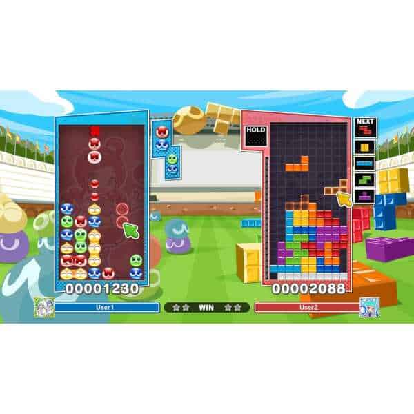 Puyo Puyo Tetris 2S gameplay with colorful puzzle pieces and competitive play.